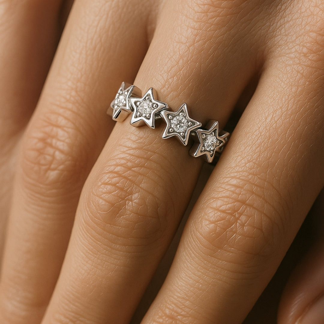 ANILLO VALENTINA ROCHE PLATEADO DE ESTRELLAS CON CIRCONITAS