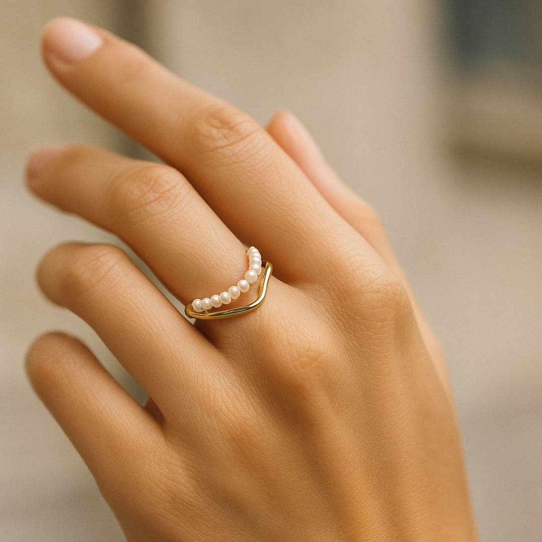 ANILLO VALENTINA ROCHE ARO ABIERTO CON PERLAS