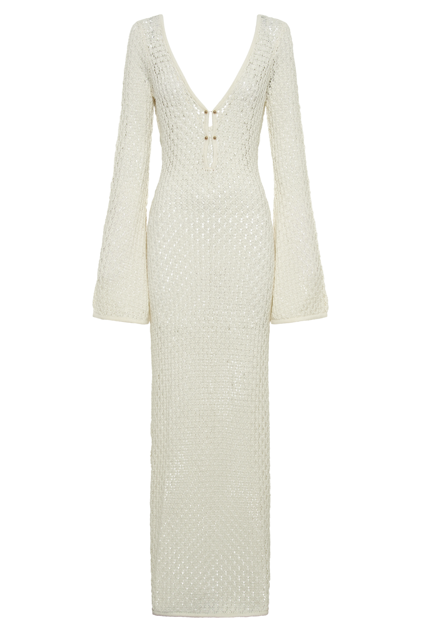 Vestido largo con mangas acampanadas y corte en forma de cola de pez de Kayleigh Crochet - Blanco