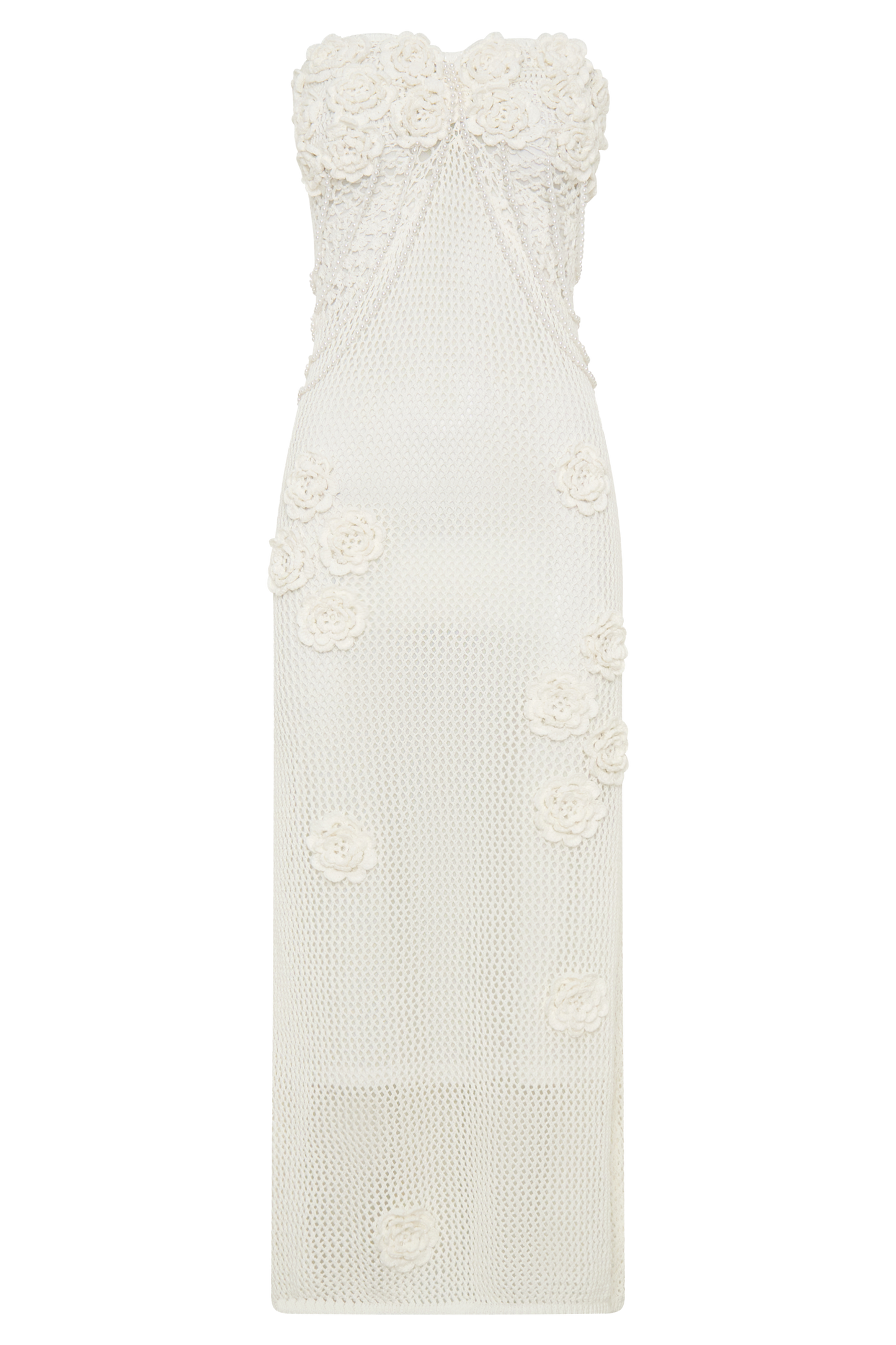 Vestido Midi de ganchillo con flores de Samantha - Marfil