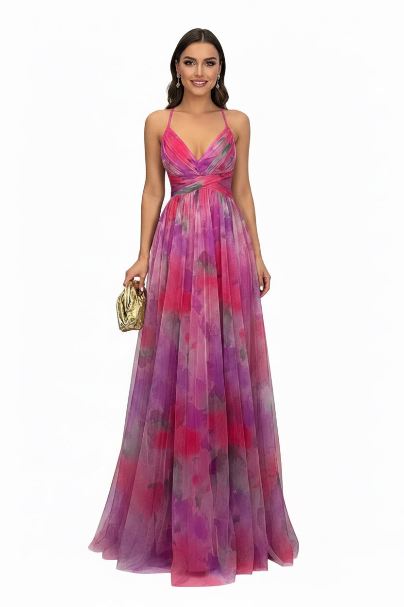 Giselle |Encantador vestido largo con estampado floral Rosa