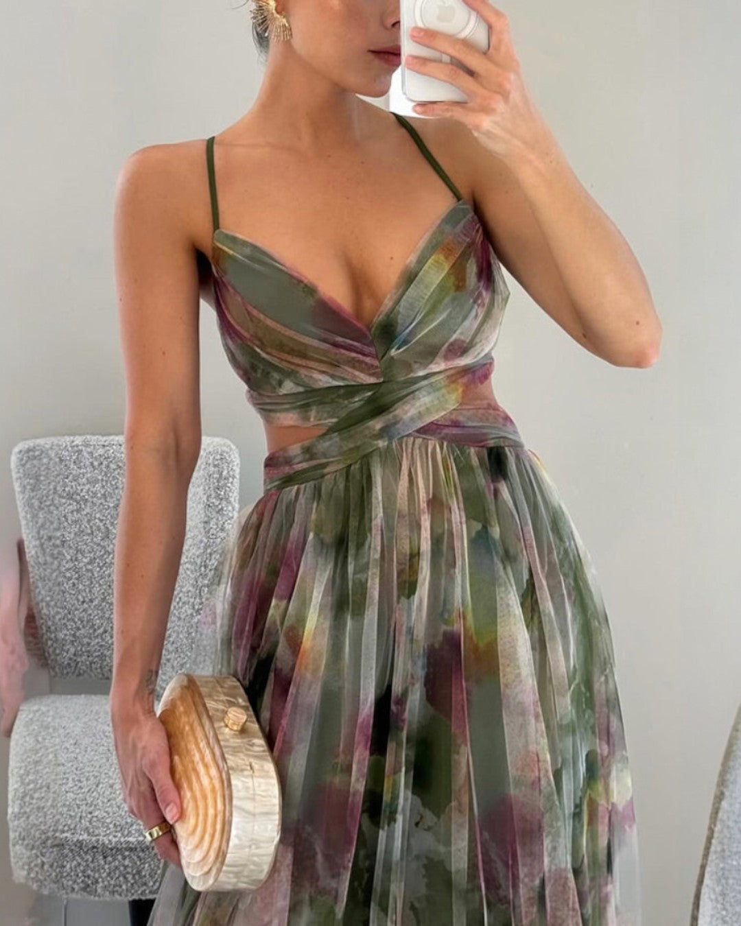 Giselle | vestido largo con estampado floral verde