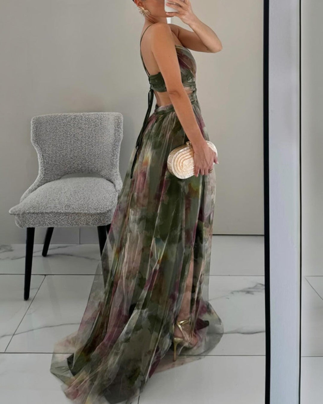 Giselle | vestido largo con estampado floral verde