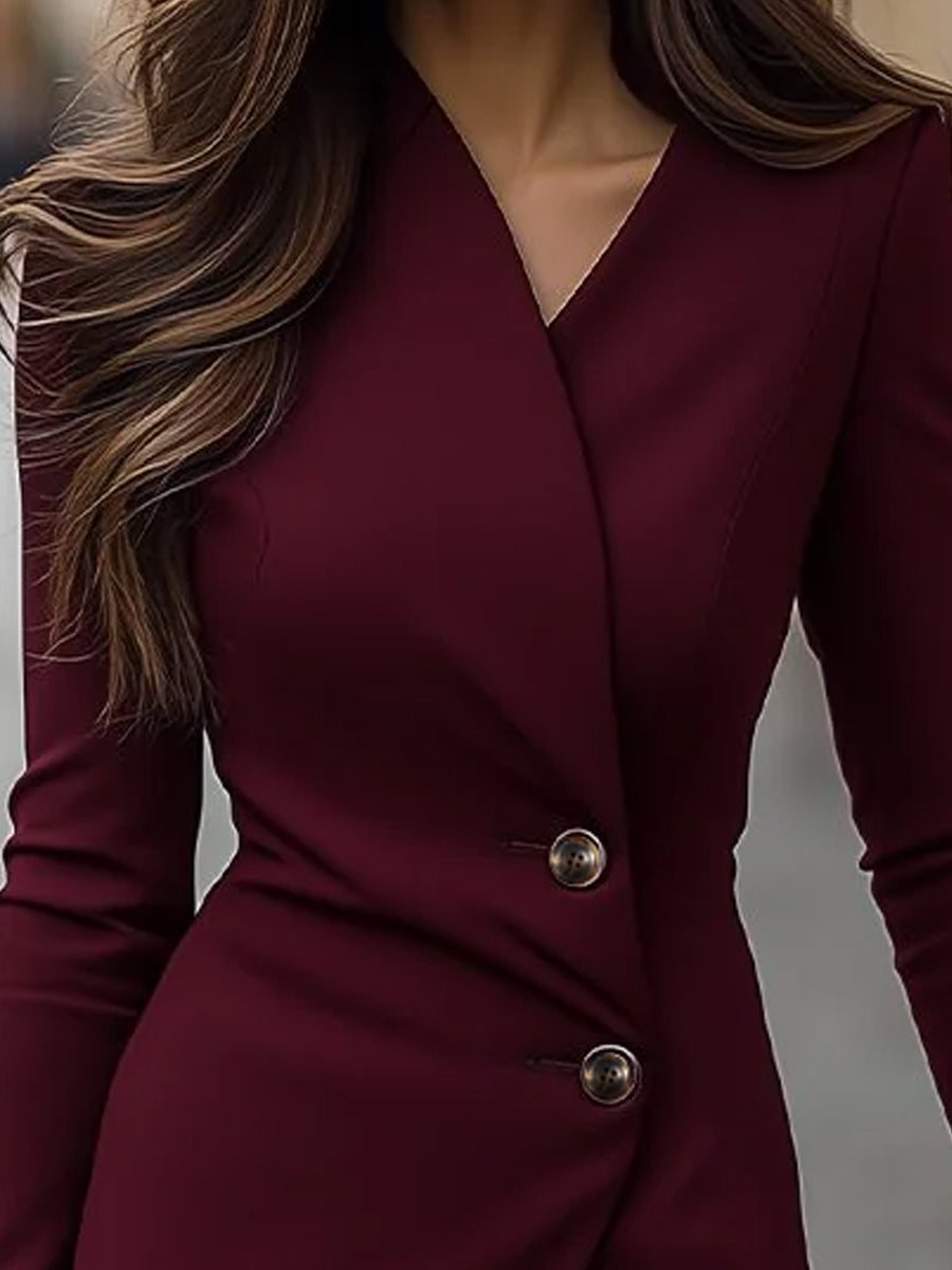 VESTIDO MIDI ENTALLADO ELEGANTE DE MANGA LARGA