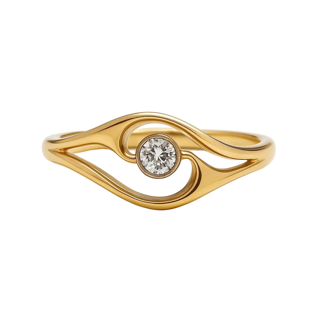 ANILLO VALENTINA ROCHE ONDAS DORADAS CON CIRCONITA CENTRAL