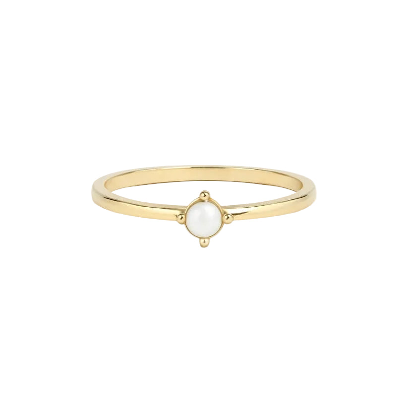ANILLO VALENTINA ROCHE FINO DORADO CON PIEDRA CENTRAL BLANCA