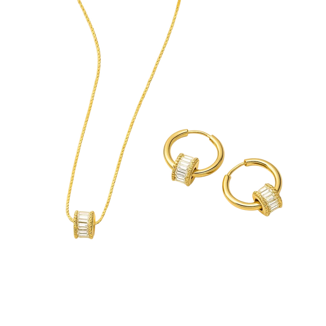 CONJUNTO VALENTINA ROCHE DORADO COLLAR Y PENDIENTES CON CIRCONITA