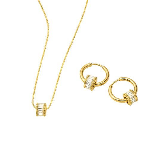 CONJUNTO VALENTINA ROCHE DORADO COLLAR Y PENDIENTES CON CIRCONITA
