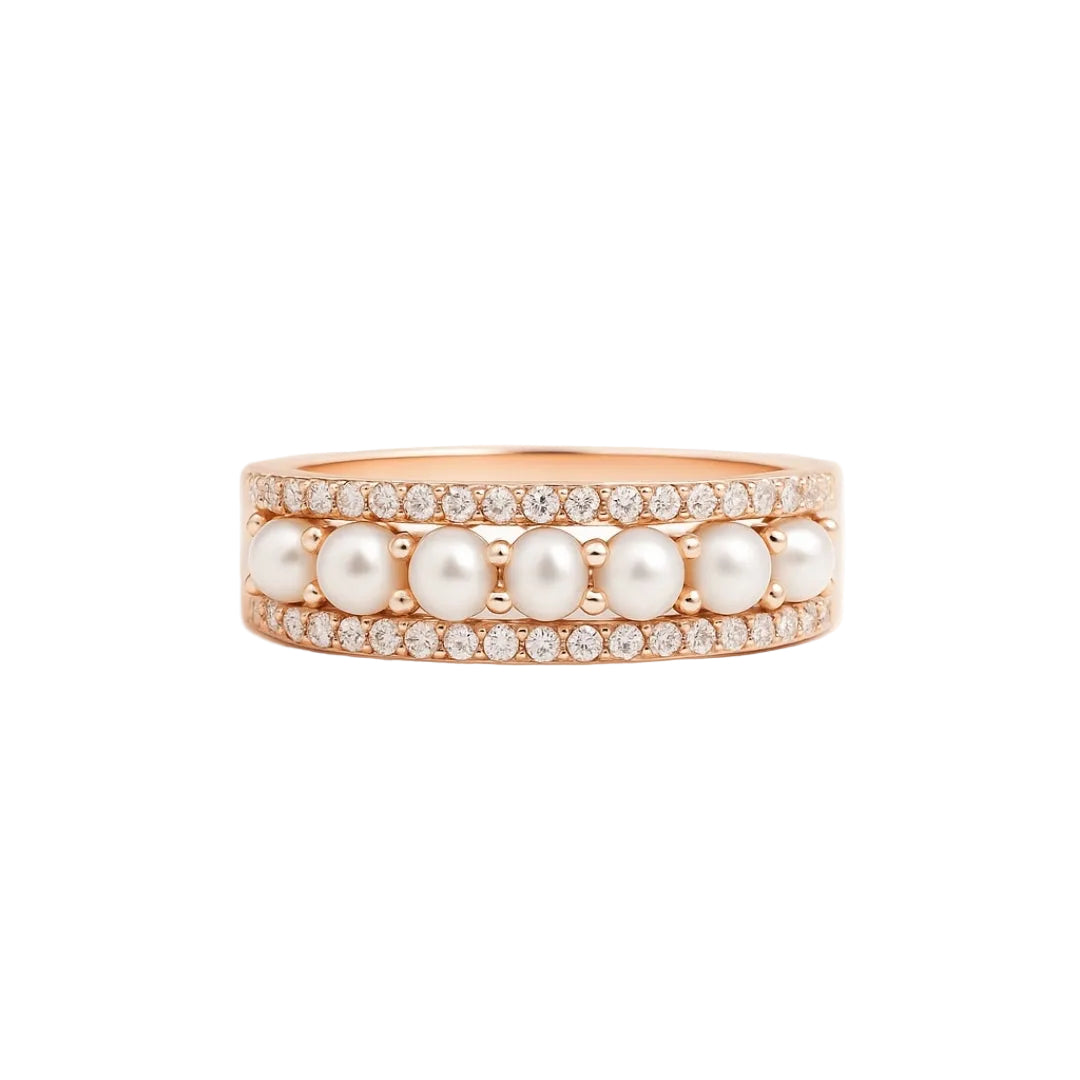 ANILLO VALENTINA ROCHE DOBLE ARO CON PERLAS Y CIRCONITAS