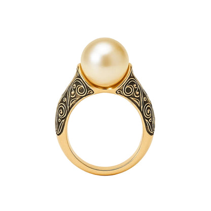 ANILLO VALENTINA ROCHE PERLA CENTRAL CON GRABADOS ORNAMENTALES