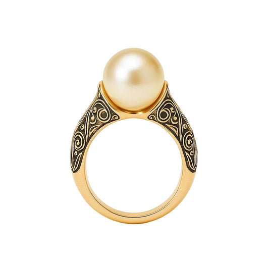 ANILLO VALENTINA ROCHE PERLA CENTRAL CON GRABADOS ORNAMENTALES
