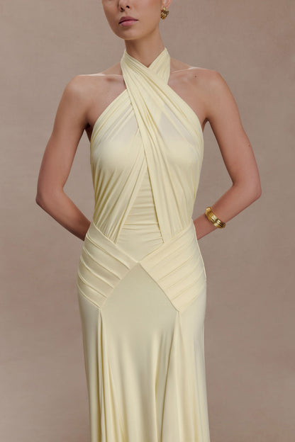 Vestido largo halter fruncido Indira - Limón
