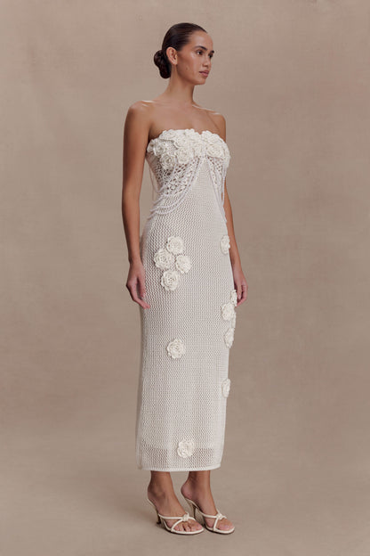 Vestido Midi de ganchillo con flores de Samantha - Marfil