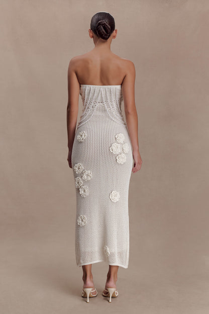 Vestido Midi de ganchillo con flores de Samantha - Marfil