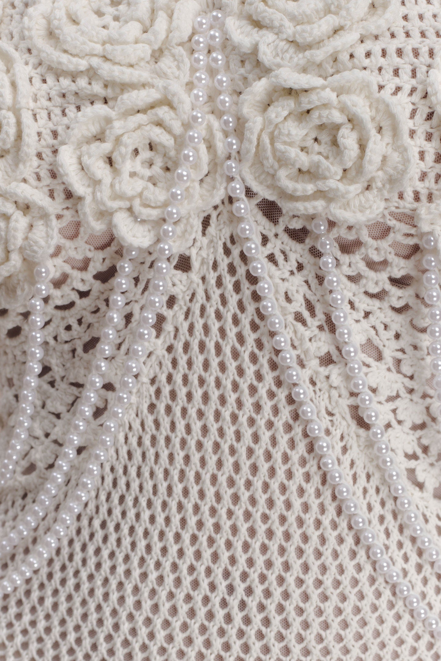 Vestido Midi de ganchillo con flores de Samantha - Marfil