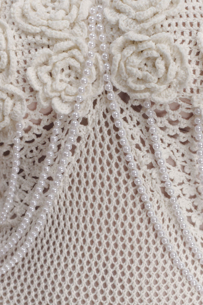 Vestido Midi de ganchillo con flores de Samantha - Marfil