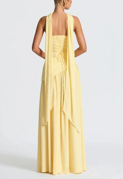 Madame – Vestido largo strapless con lazo