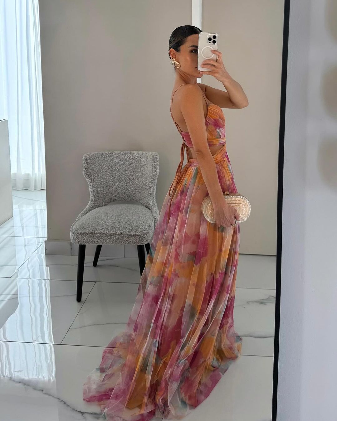 Giselle | Vestido largo con estampado floral naranja