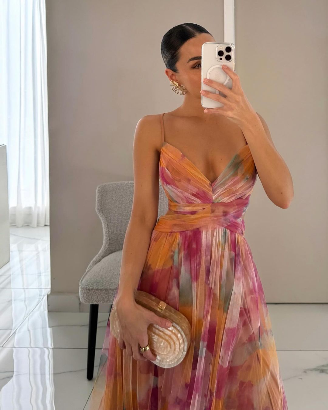 Giselle | Vestido largo con estampado floral naranja