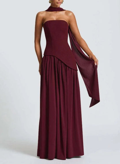 Madame – Vestido largo strapless con lazo