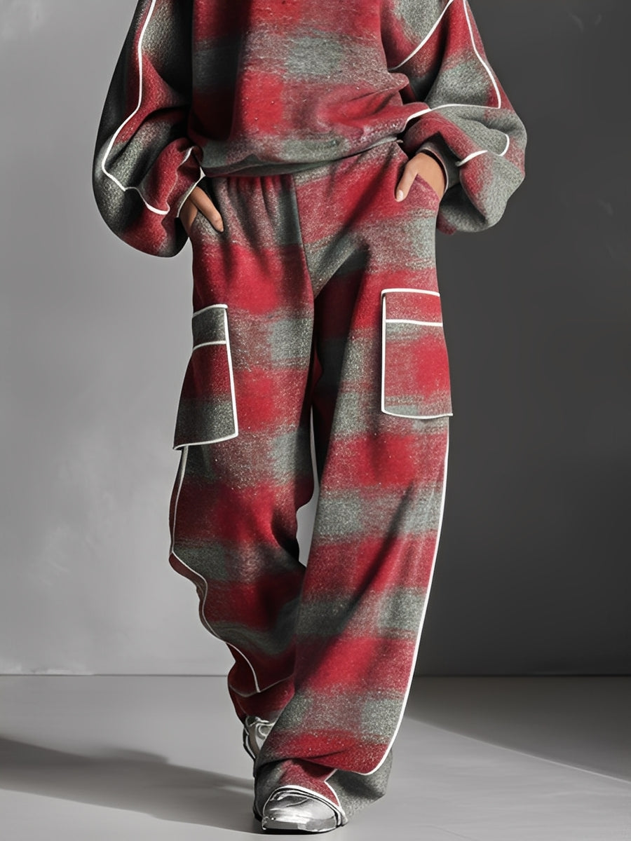 CONJUNTO DE PUNTO OVERSIZE DE DOS PIEZAS CON ESTAMPADO A CUADROS