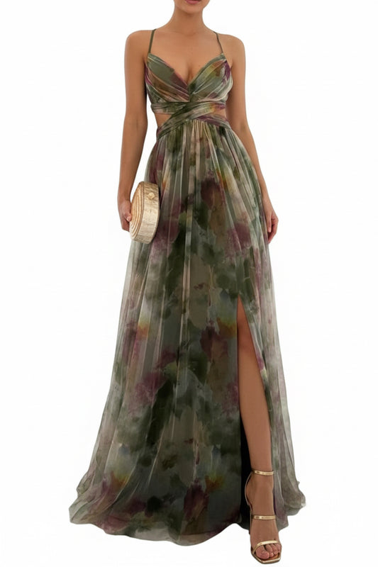 Giselle | vestido largo con estampado floral verde