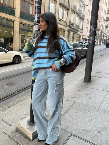 Vaqueros asimétricos en denim claro