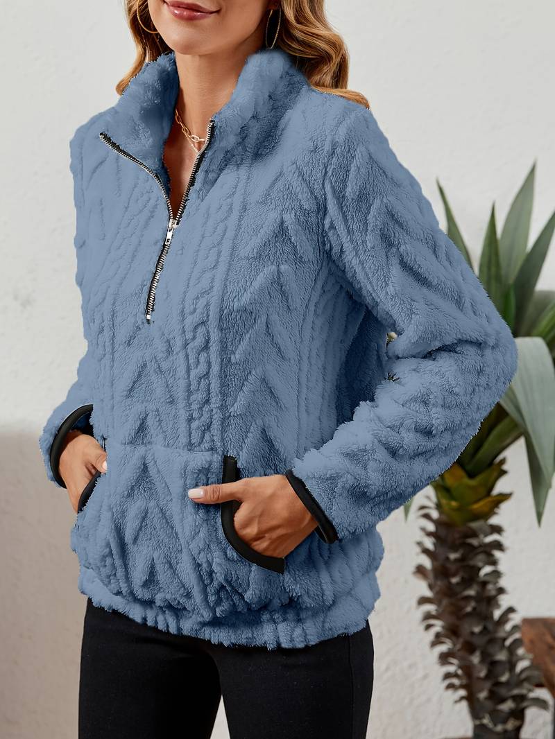 Naama – Suéter casual con media cremallera y bolsillo frontal