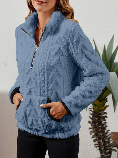 Naama – Suéter casual con media cremallera y bolsillo frontal