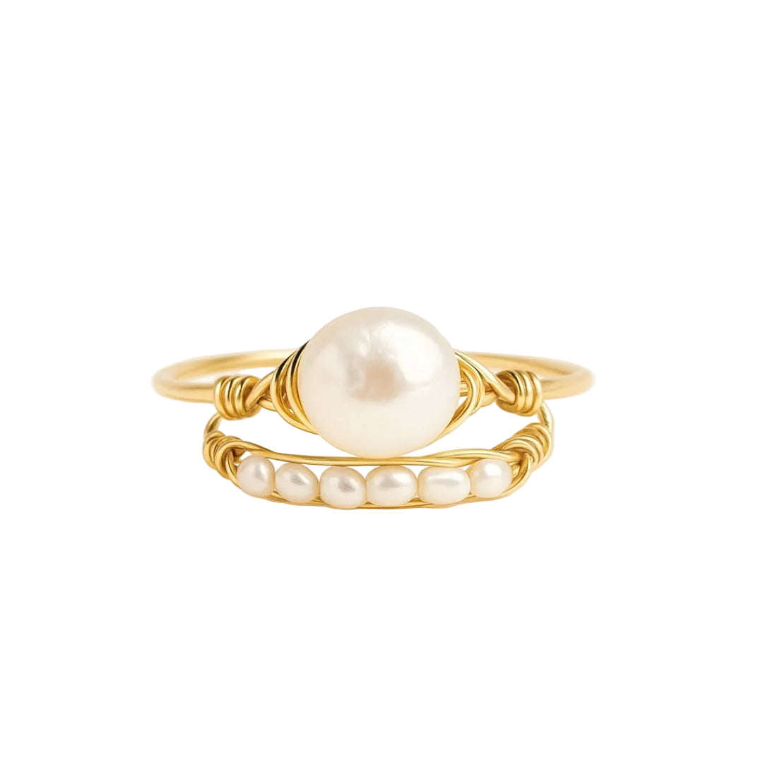 ANILLO VALENTINA ROCHE PERLA CENTRAL CON DETALLES DE PERLAS