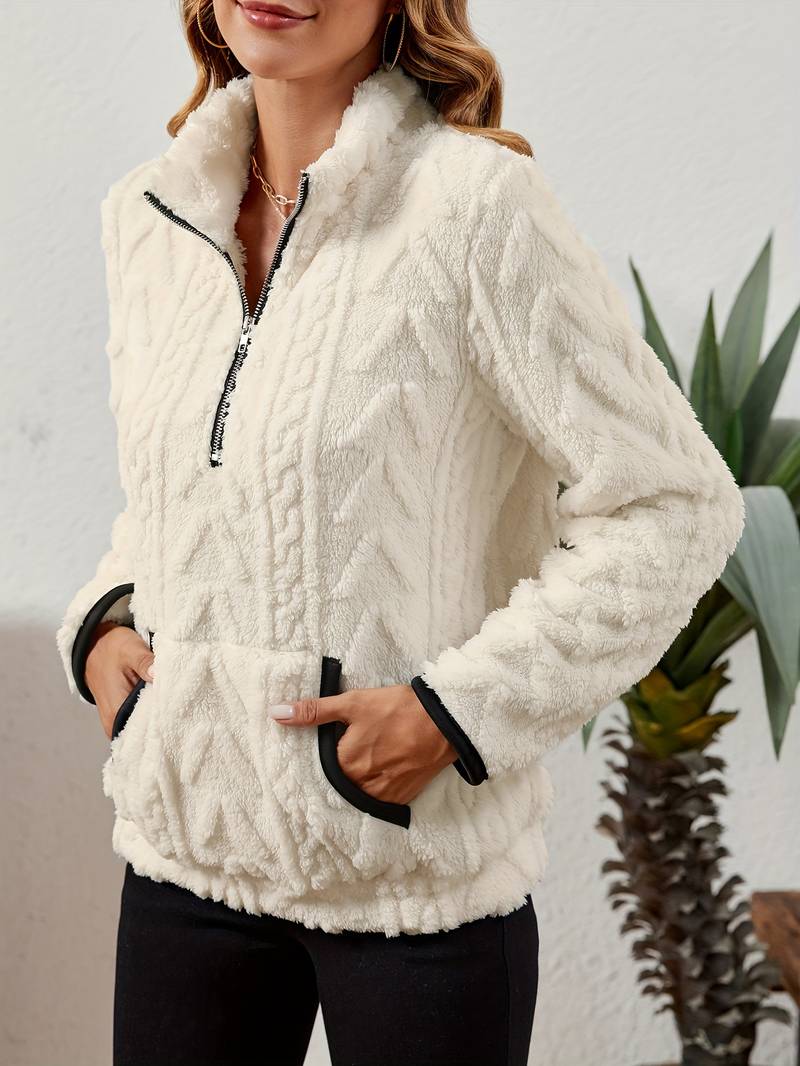 Naama – Suéter casual con media cremallera y bolsillo frontal