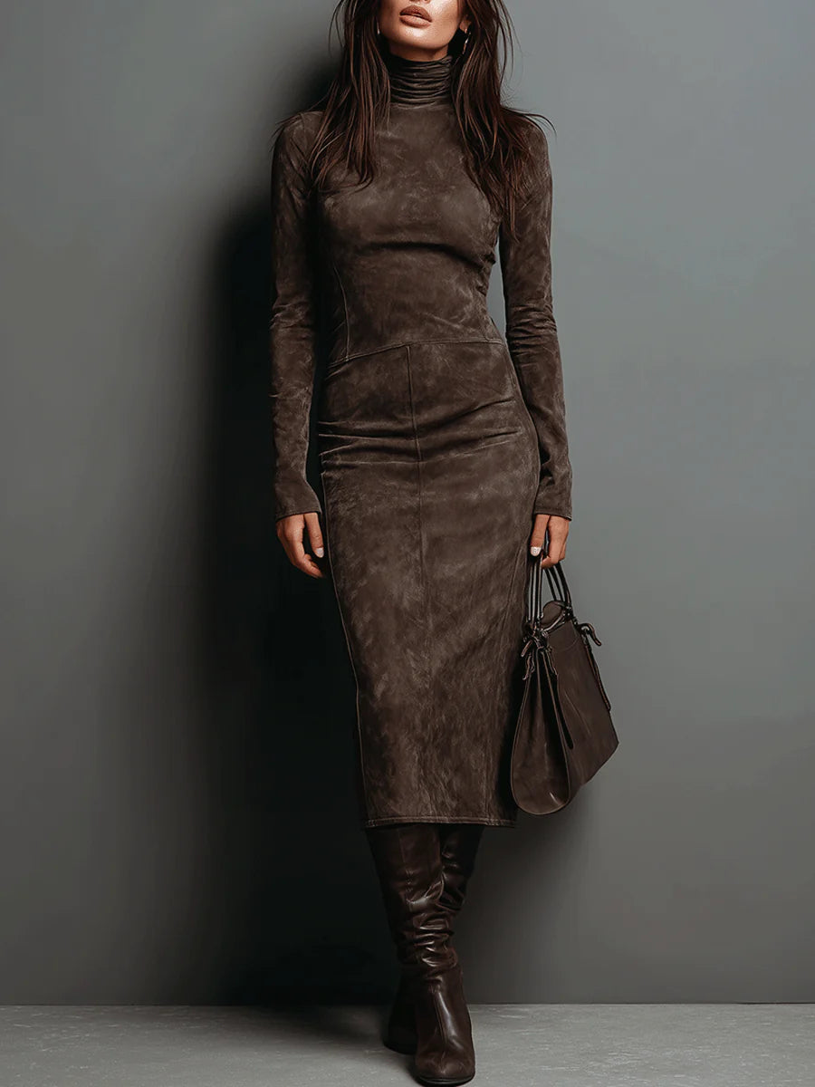 Jelina – Vestido de ante con cuello alto
