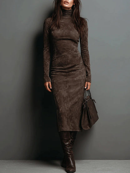 Jelina – Vestido de ante con cuello alto