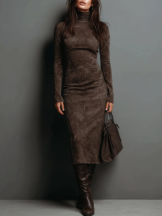 Jelina – Vestido de ante con cuello alto