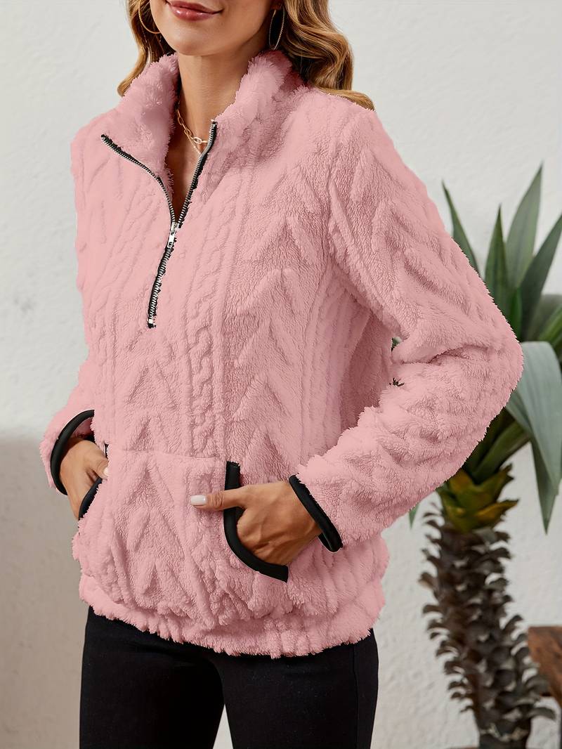 Naama – Suéter casual con media cremallera y bolsillo frontal