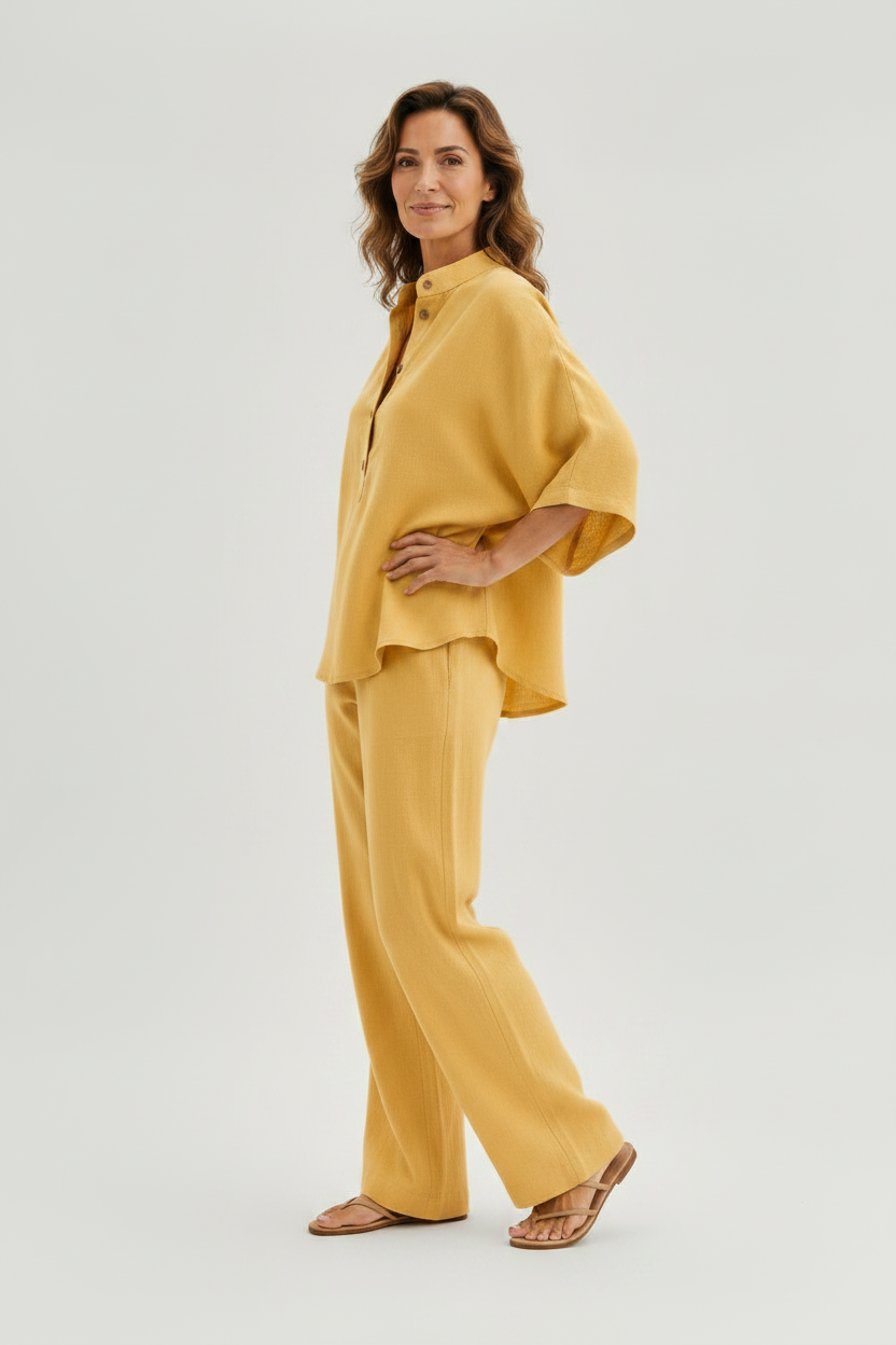 Isabel | Conjunto de lino con mangas murciélago y pantalón ancho