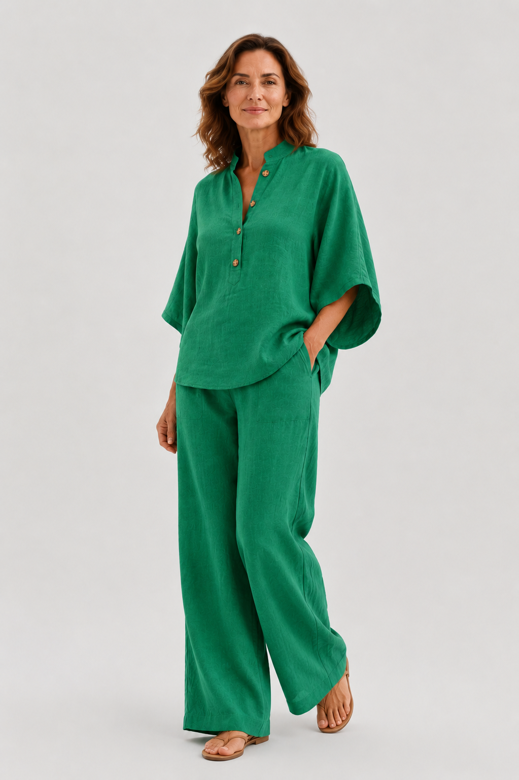 Isabel | Conjunto de lino con mangas murciélago y pantalón ancho