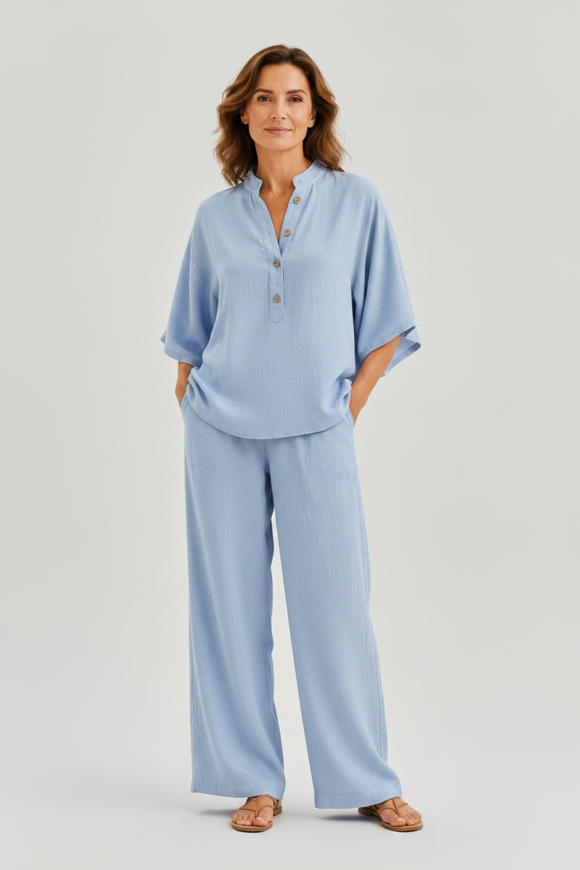 Isabel | Conjunto de lino con mangas murciélago y pantalón ancho