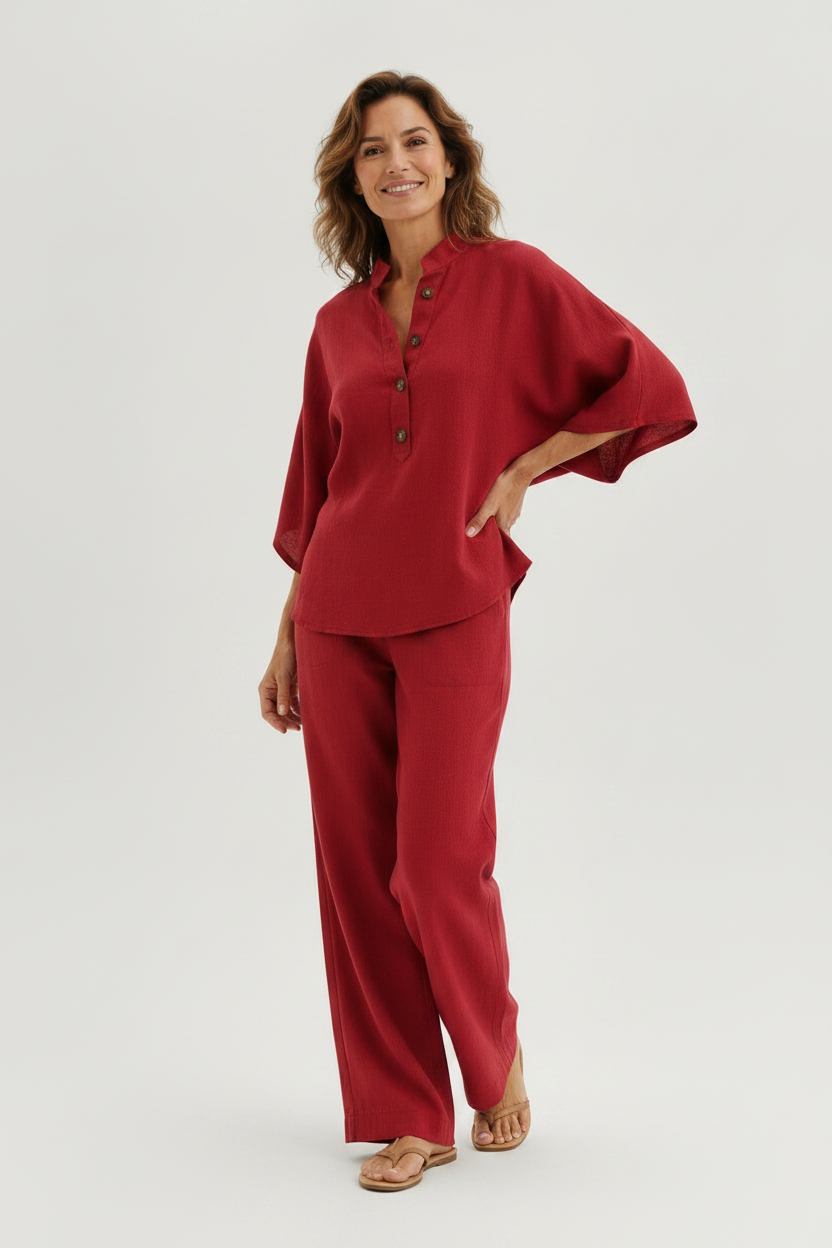 Isabel | Conjunto de lino con mangas murciélago y pantalón ancho