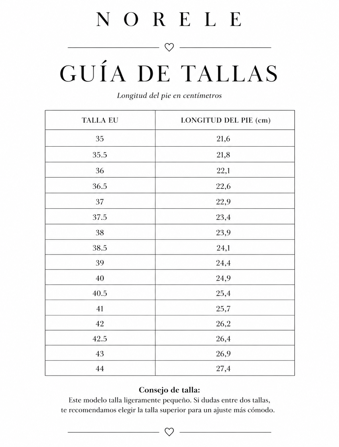 Guía de tallas