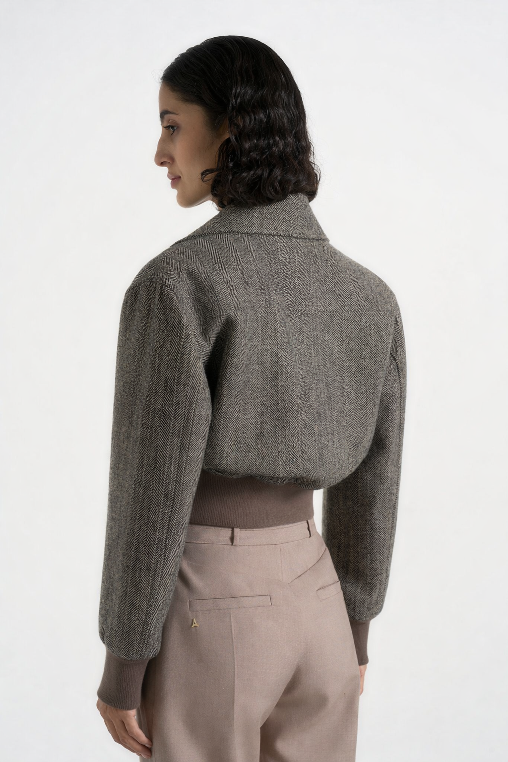 Noelia - Chaqueta bomber con solapa de lana en espiga - Gris