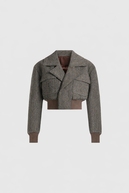 Noelia - Chaqueta bomber con solapa de lana en espiga - Gris