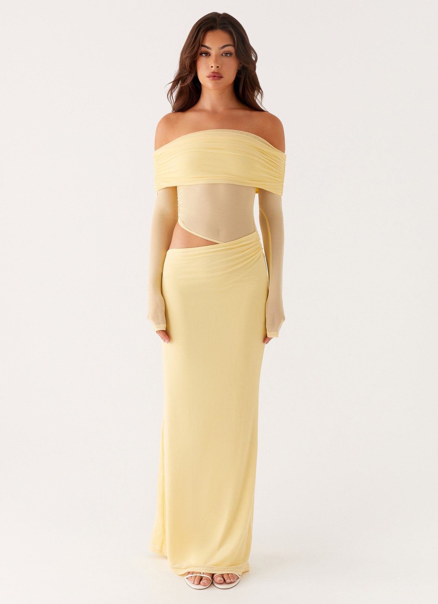 VESTIDO LARGO OFF SHOULDER ELEGANTE CON CORTE LATERAL