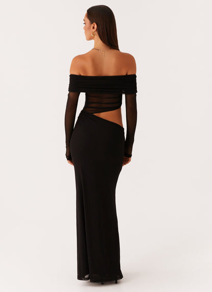 VESTIDO LARGO OFF SHOULDER ELEGANTE CON CORTE LATERAL