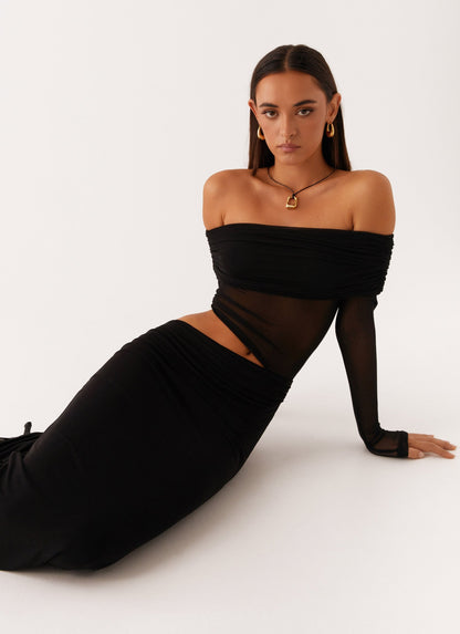 VESTIDO LARGO OFF SHOULDER ELEGANTE CON CORTE LATERAL