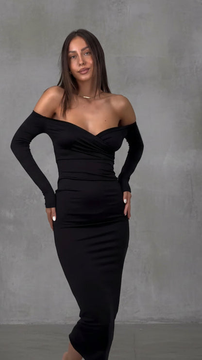 VESTIDO MIDI NEGRO ELEGANTE DE HONOR