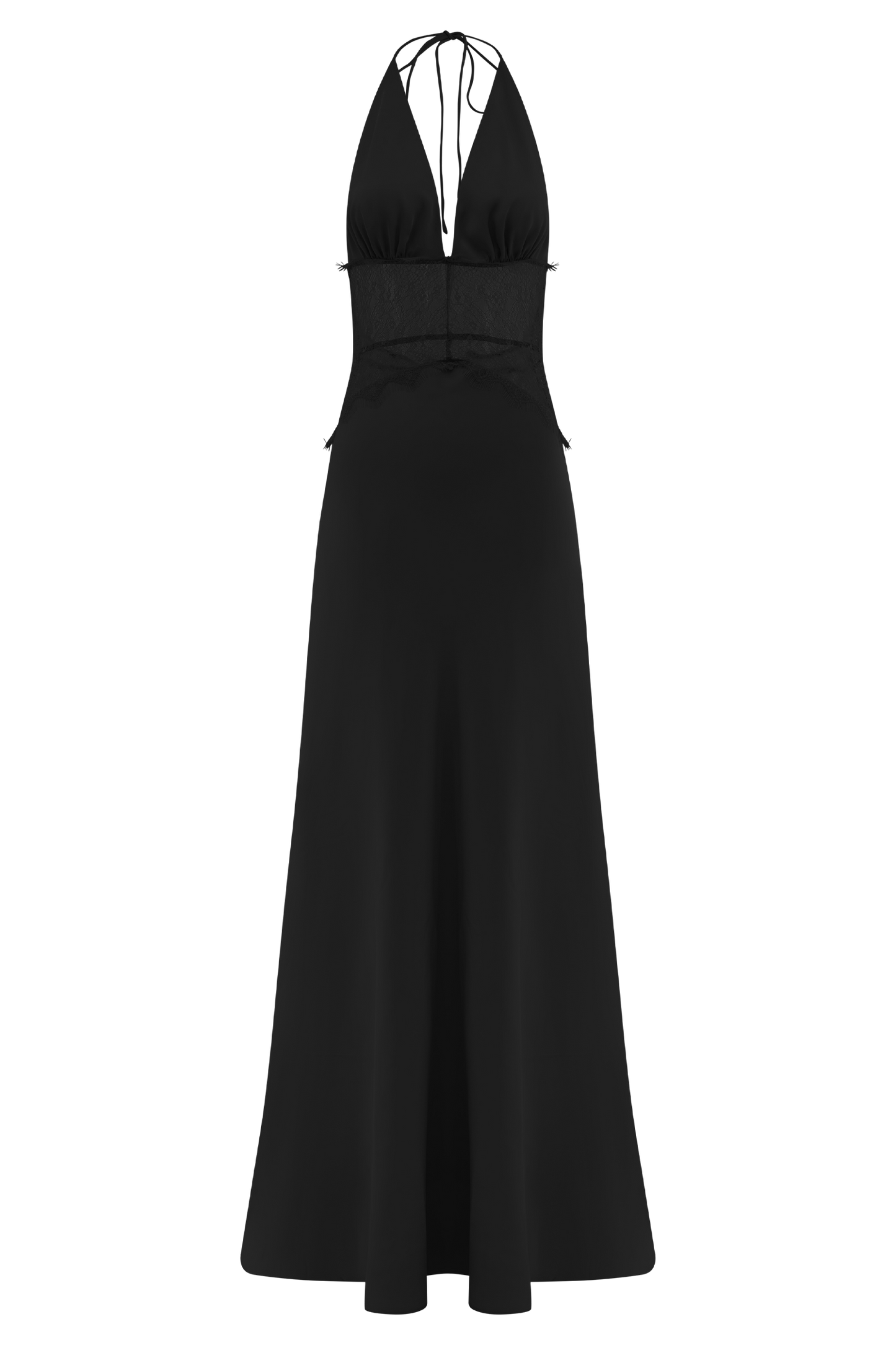 VESTIDO LARGO ELEGANTE CON ENCAJE Y ESPALDA DESCUBIERTA