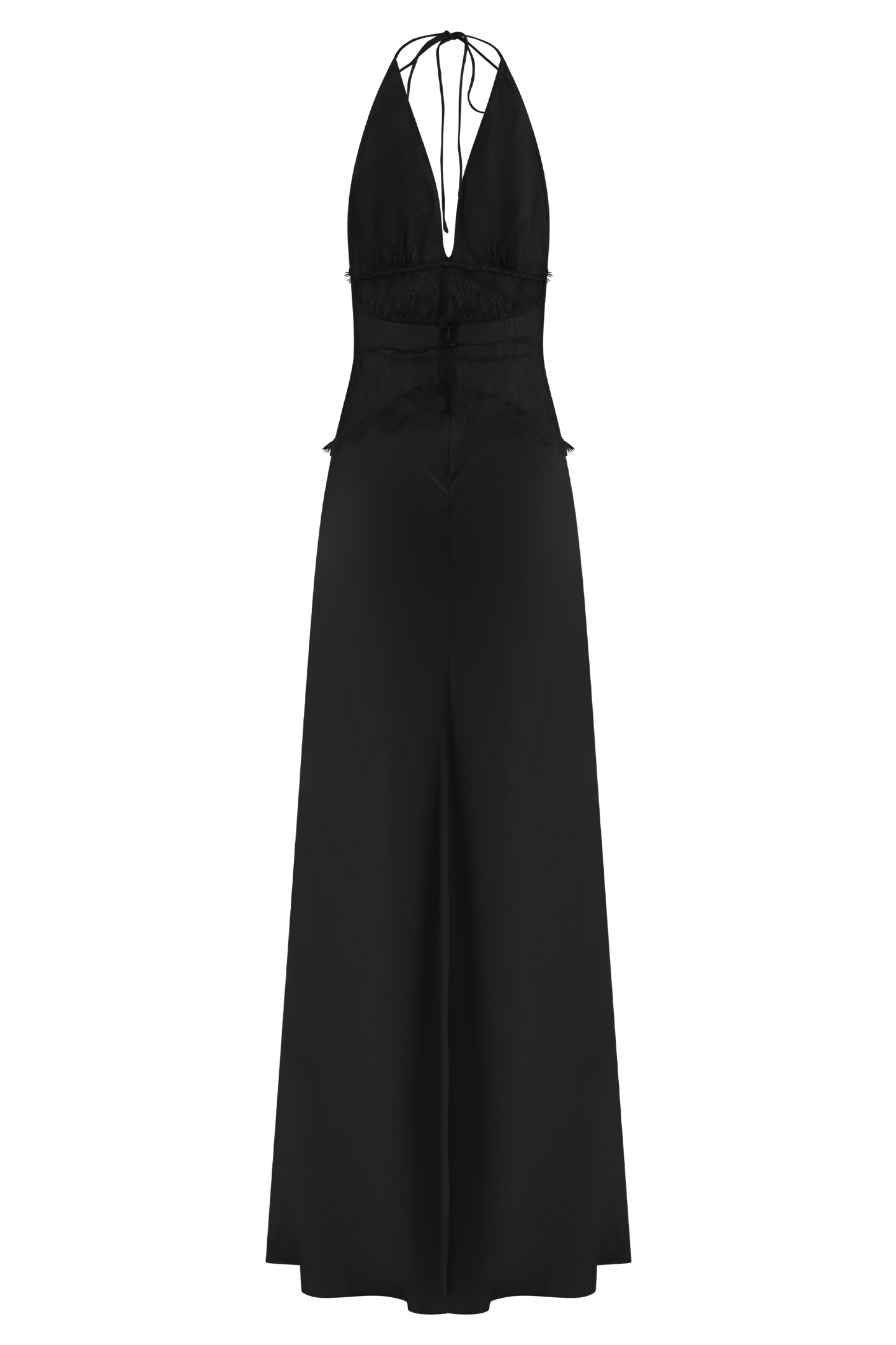 VESTIDO LARGO ELEGANTE CON ENCAJE Y ESPALDA DESCUBIERTA