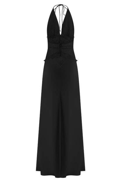 VESTIDO LARGO ELEGANTE CON ENCAJE Y ESPALDA DESCUBIERTA