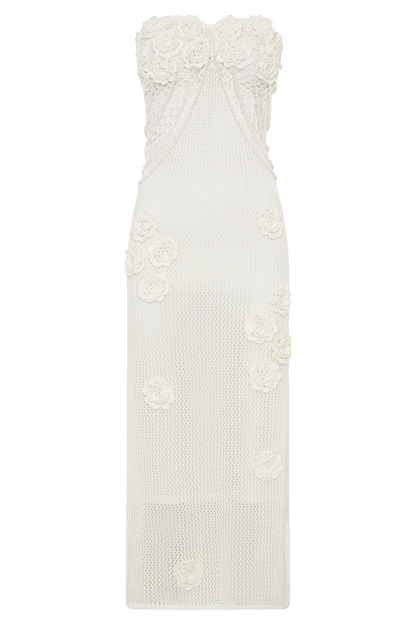 Vestido Midi de ganchillo con flores de Samantha - Marfil